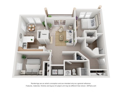 Floor plan for 2 beds, 2 baths, 975 sqft